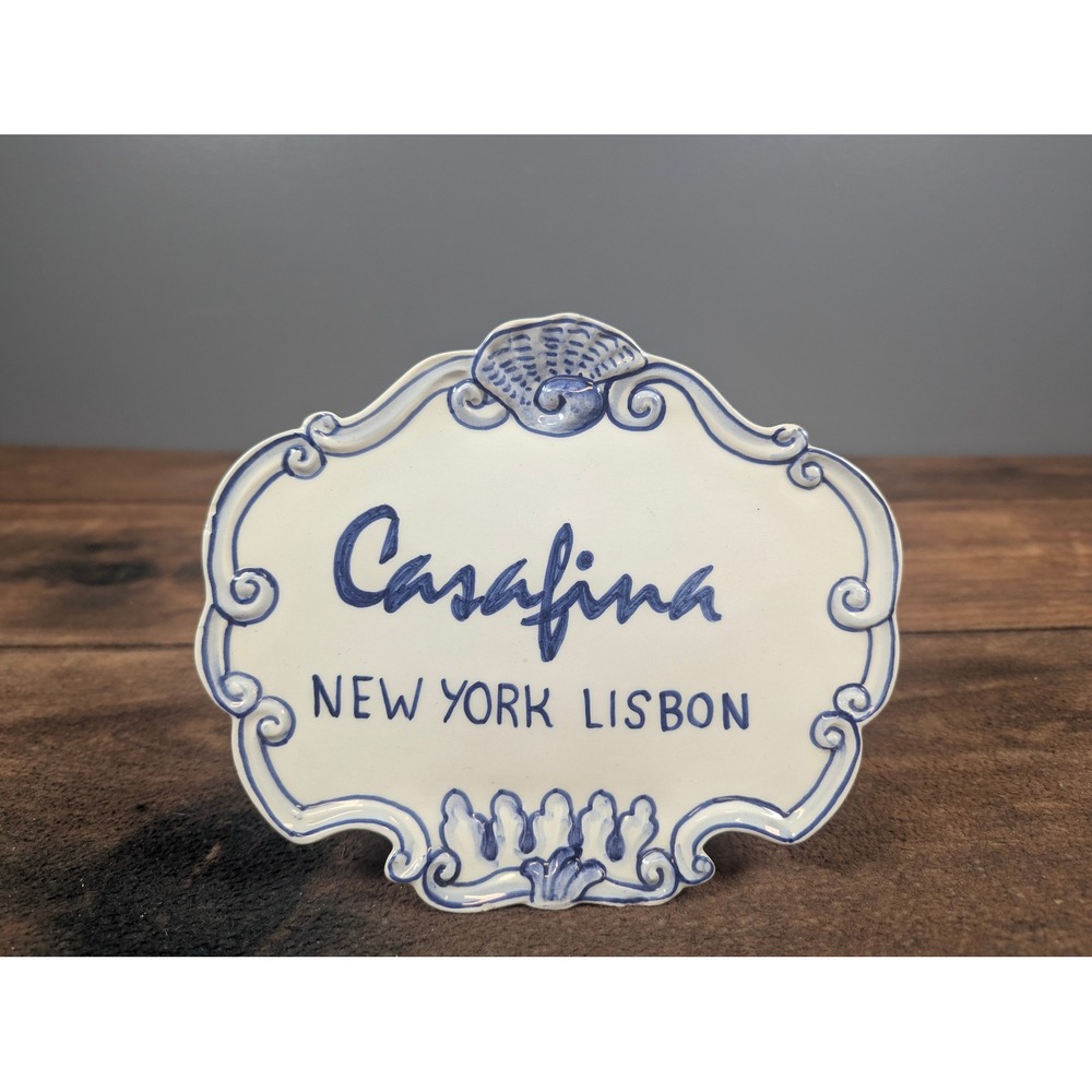 Casafina New York Lisbon Decorative Ceramic Sign Plaque Blue White Shell